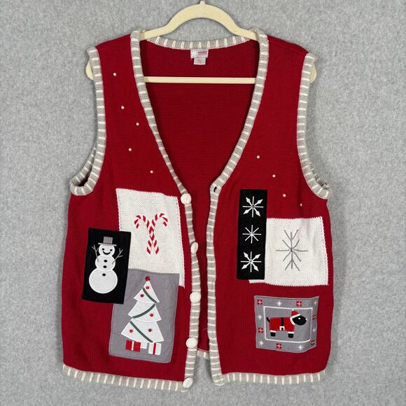 Holiday Editions Christmas Sweater XL Snowman Tree‎ Snowflake Dog Ugly Granny - Picture 1 of 9